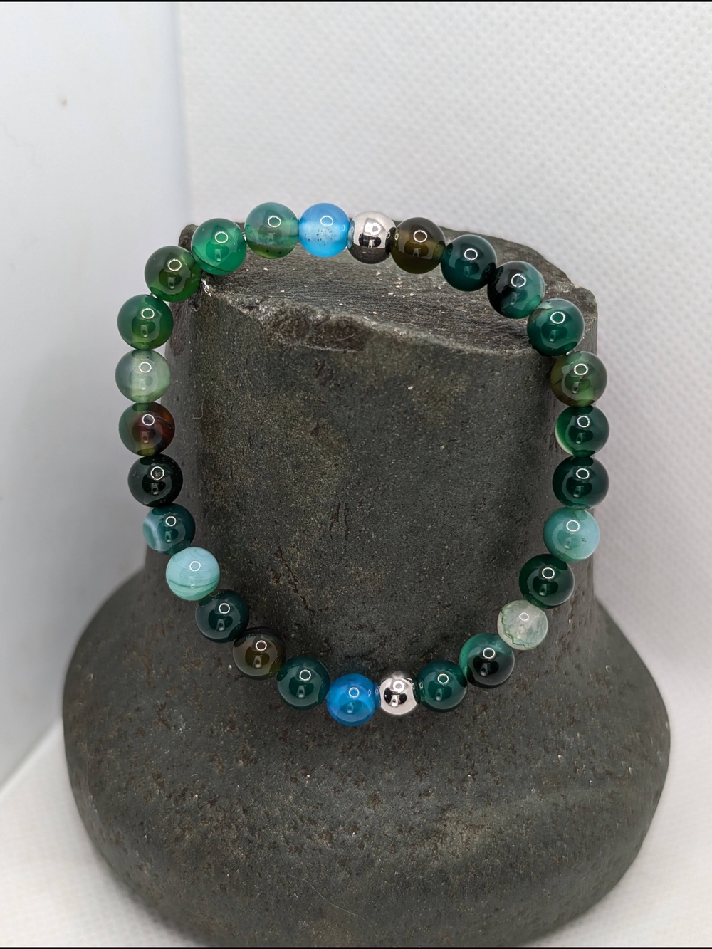 Green & Blue Agate Bead Bracelet Hand Crafted
